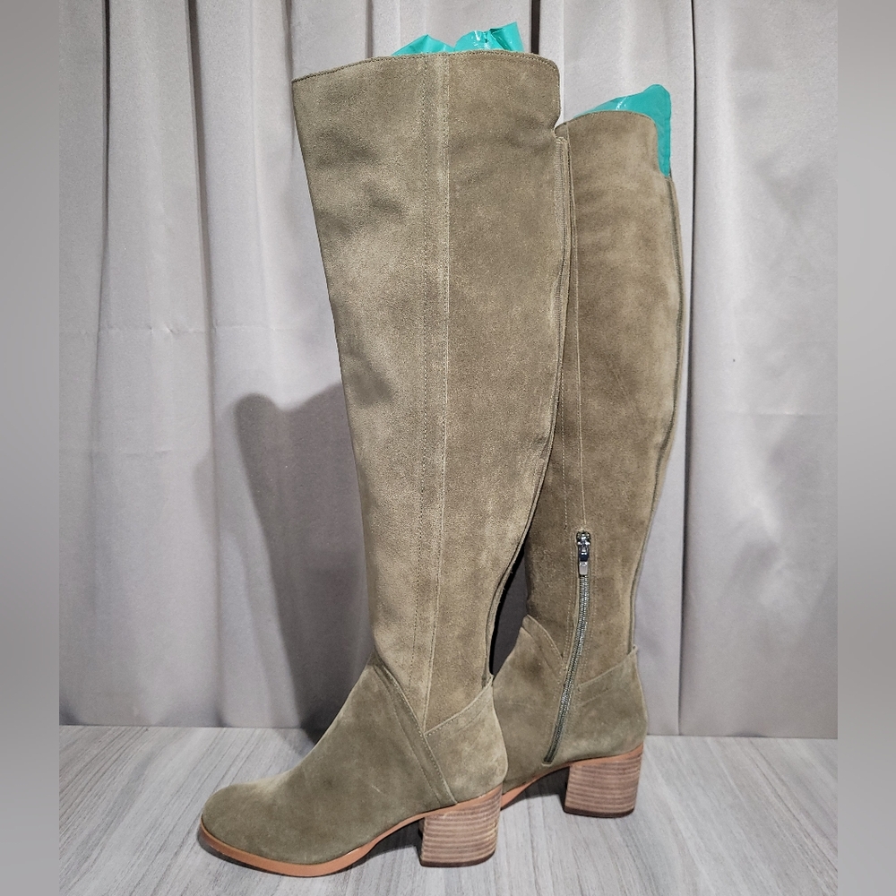 Marc Fisher Elanie Over the Knee High Olive Suede Leather Wide-Calf Boots Sz 6